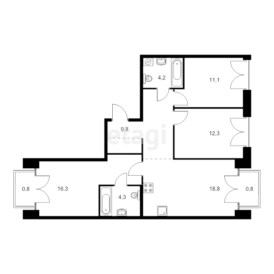 3-комн. квартира, 80м²