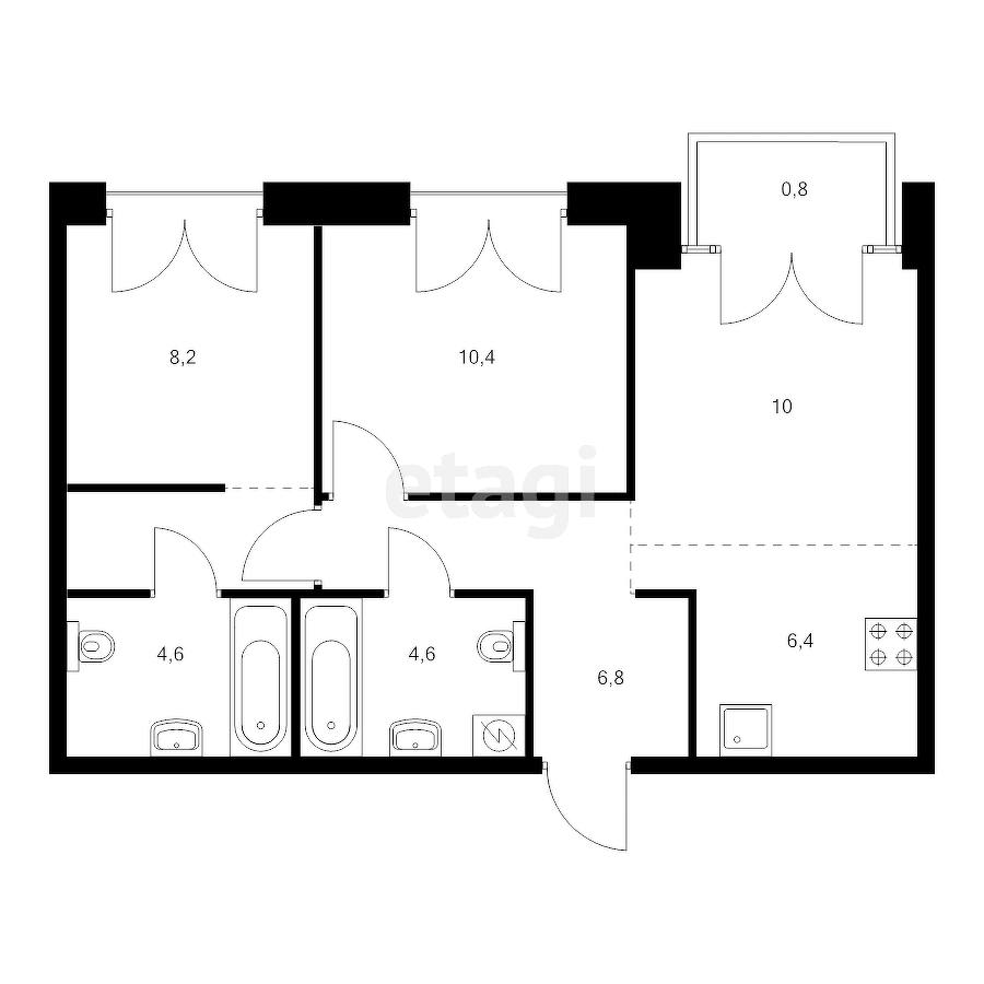 2-комн. квартира, 55м²