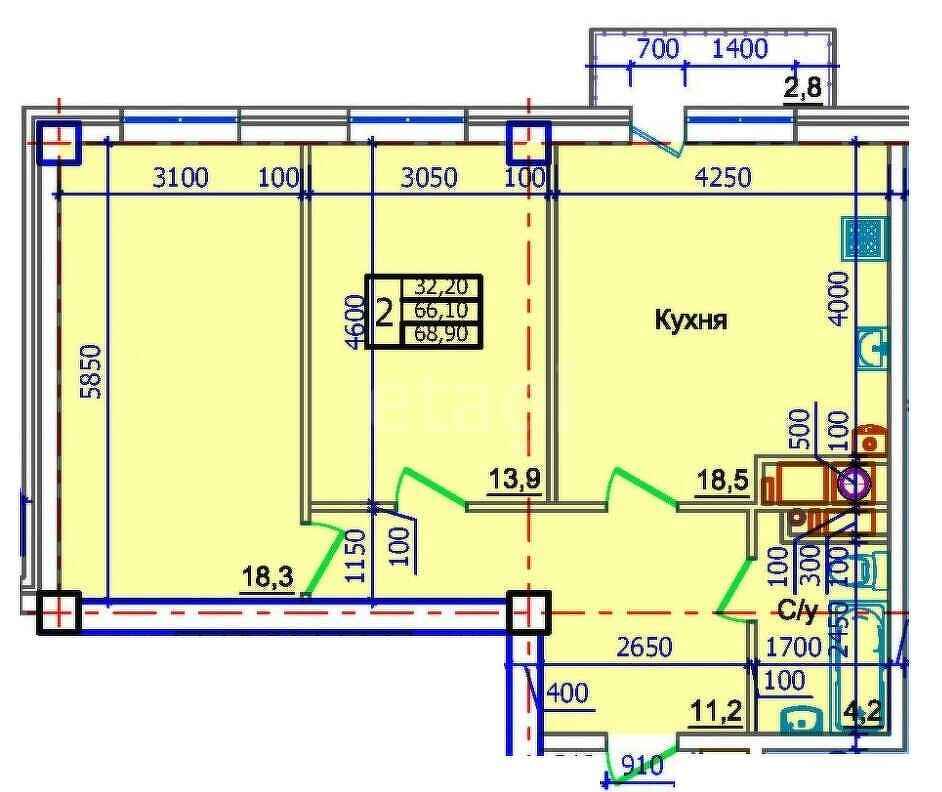 3-комн. квартира, 91.6м²